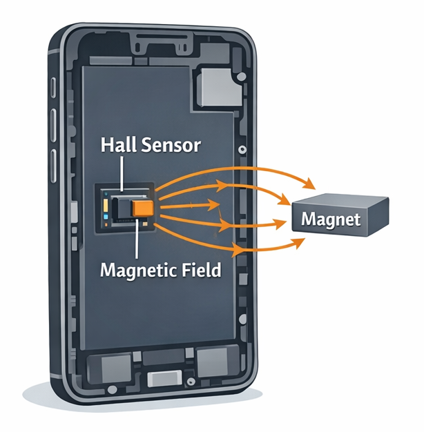 Hall Sensor Detecting Magnetic Field Inside Smartphone