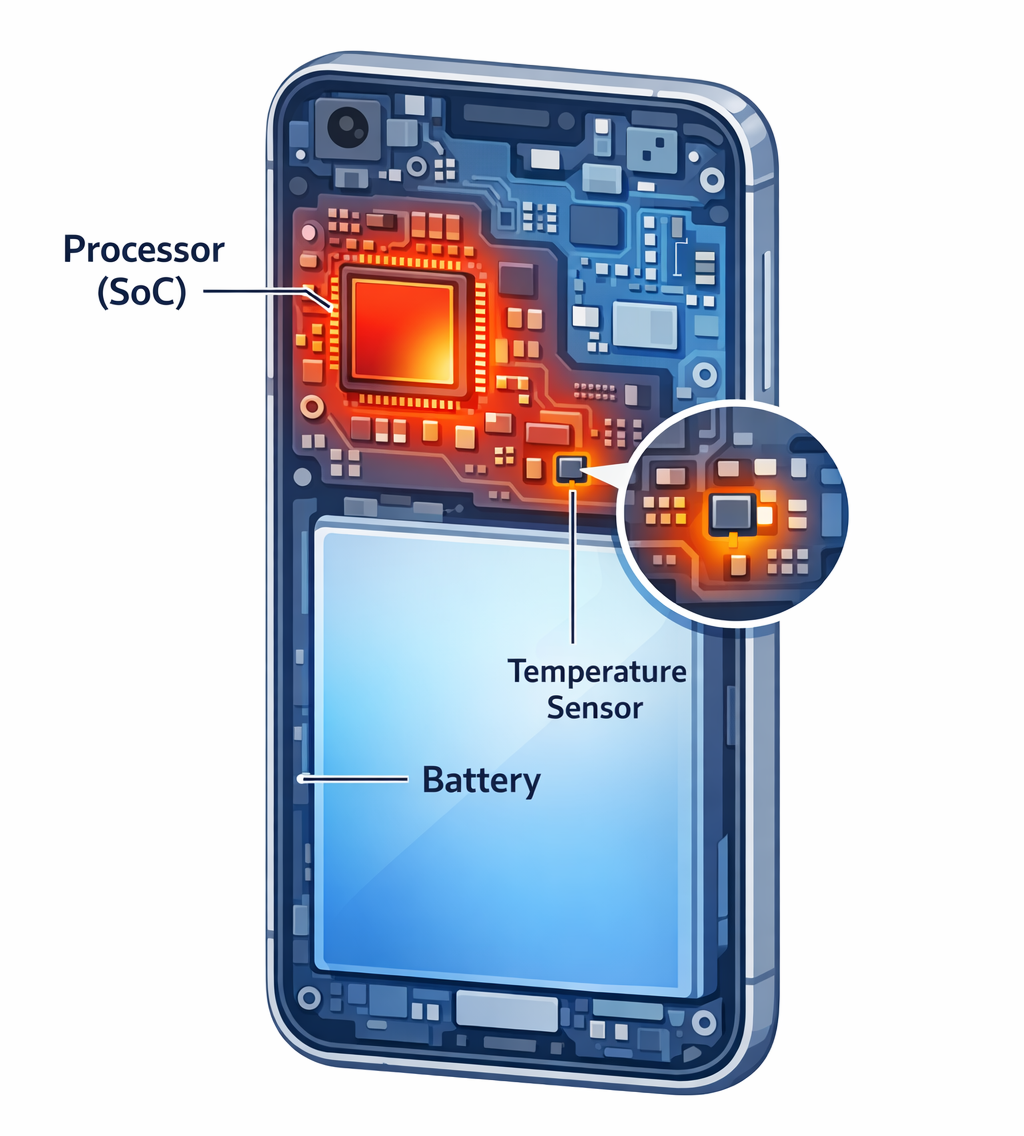 Internal Temperature Sensor Near Processor and Battery