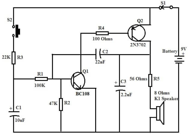 Police Siren Circuit Using BC108 Transistor